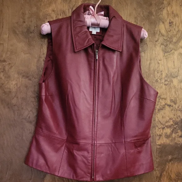 Burgundy Brick Lambskin Leather Vest L - Picture 1 of 6